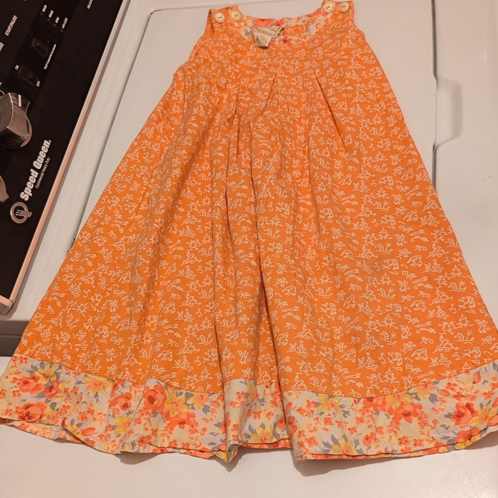 VintageY2K Cornelloki  Orange Floral Cotton Kids Dress, Size Girls 3/4